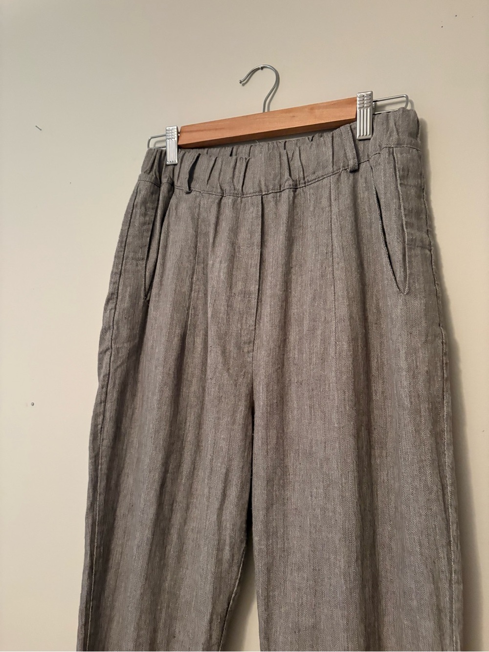 Niña Loca Roma Made in Italy Linen Cotton Herringbone Pleated Pants - Size S - Picture 2 of 10